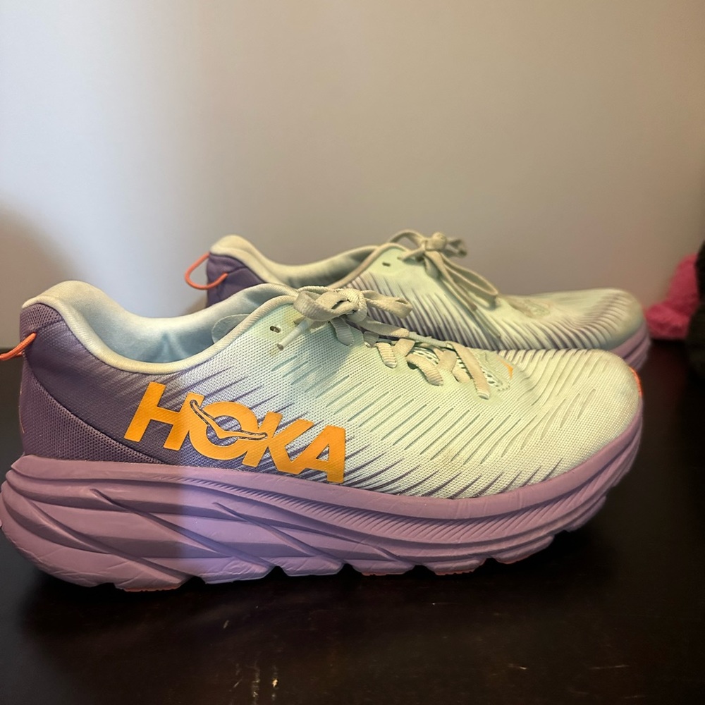Hoka Sneakers Green and Purple Maximalist Cushioning